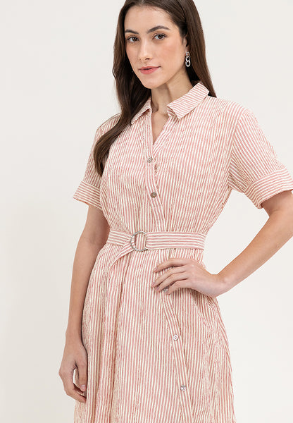 Krizia Stripe Print Collared Dress