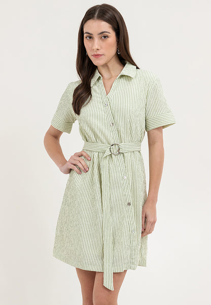 Krizia Stripe Print Collared Dress