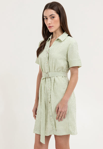 Krizia Stripe Print Collared Dress