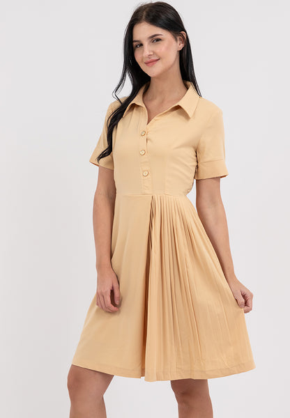 Krizia Collared Tie Waist Electric Pleats Skirt Dress