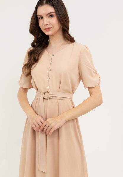 Krizia Round Neck Button Down Belted Midi Dress