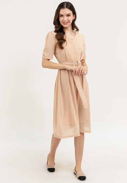 Krizia Round Neck Button Down Belted Midi Dress