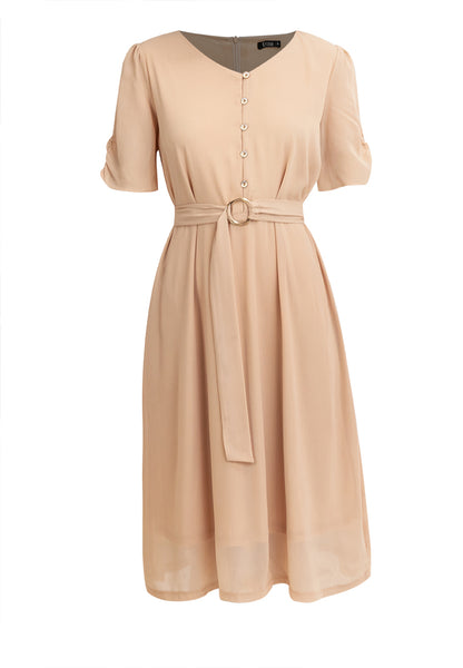 Krizia Round Neck Button Down Belted Midi Dress