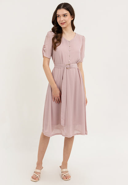 Krizia Round Neck Button Down Belted Midi Dress