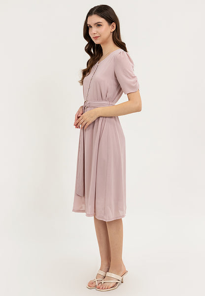 Krizia Round Neck Button Down Belted Midi Dress