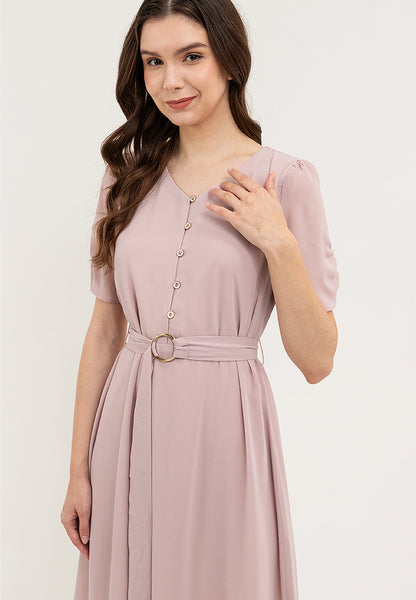 Krizia Round Neck Button Down Belted Midi Dress