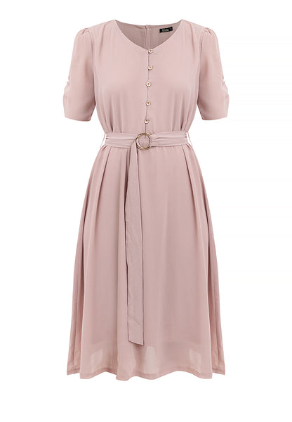 Krizia Round Neck Button Down Belted Midi Dress