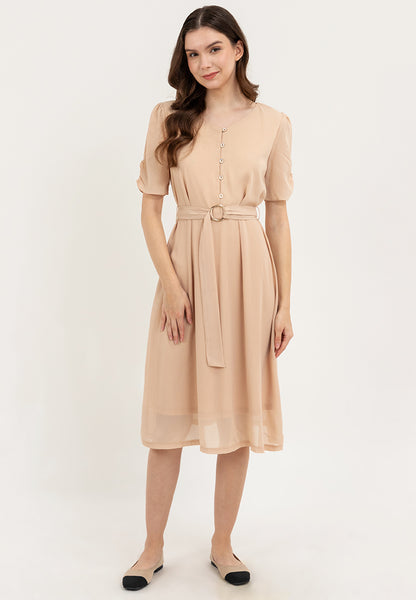 Krizia Round Neck Button Down Belted Midi Dress