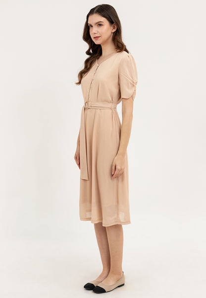 Krizia Round Neck Button Down Belted Midi Dress