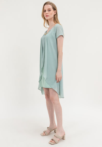 Krizia Premium Overlay Shift Dress with Detatchable Chain Necklace