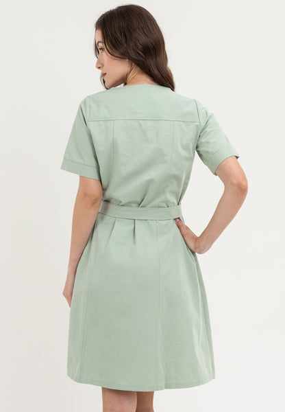 Krizia Double Pocket Square Neck Button Down Dress with Belt