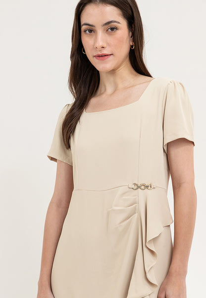 Krizia Ruffle Trim Square Neck Dress