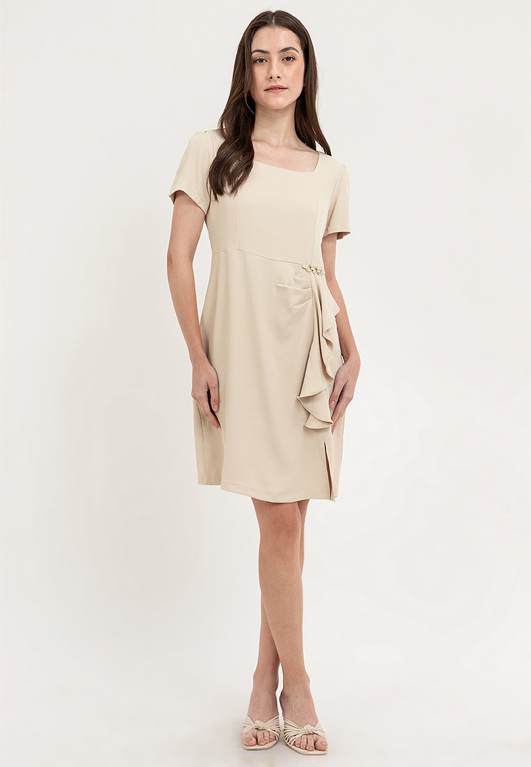 Krizia Ruffle Trim Square Neck Dress