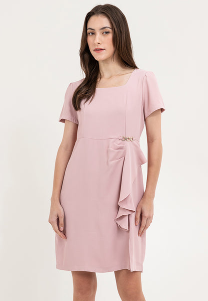 Krizia Ruffle Trim Square Neck Dress