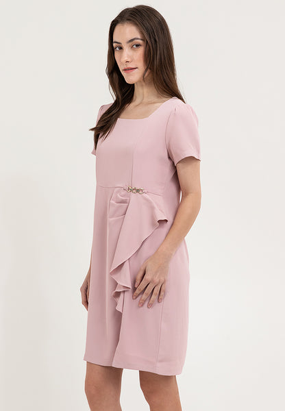 Krizia Ruffle Trim Square Neck Dress