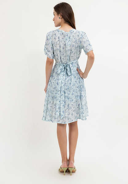 Krizia Printed Puff Sleeve Wrap Flounce Hem Dress