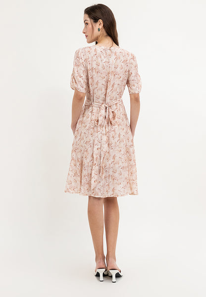 Krizia Printed Puff Sleeve Wrap Flounce Hem Dress