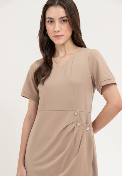 Krizia V-Neckline Dress with Side Waist Ruched Details