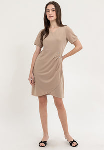 Krizia V-Neckline Dress with Side Waist Ruched Details