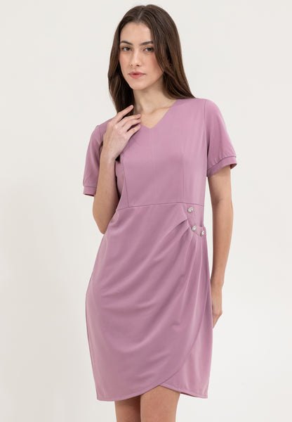 Krizia V-Neckline Dress with Side Waist Ruched Details