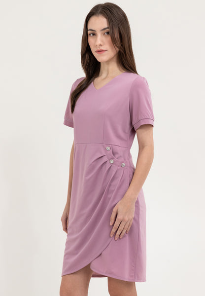 Krizia V-Neckline Dress with Side Waist Ruched Details