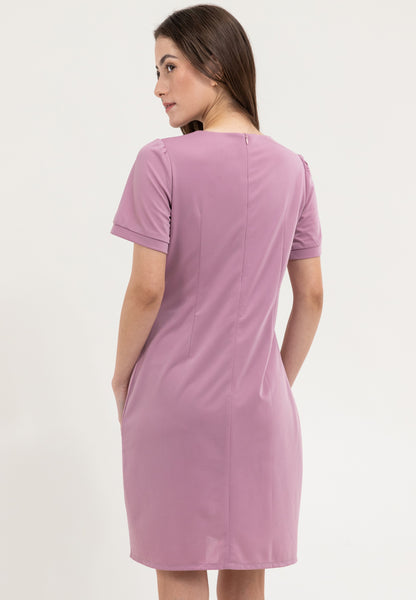 Krizia V-Neckline Dress with Side Waist Ruched Details