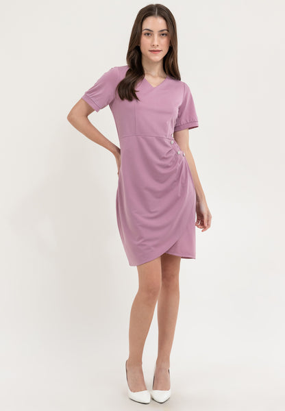 Krizia V-Neckline Dress with Side Waist Ruched Details