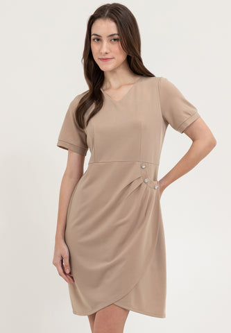 Krizia V-Neckline Dress with Side Waist Ruched Details