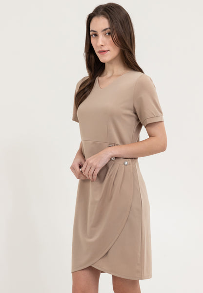 Krizia V-Neckline Dress with Side Waist Ruched Details