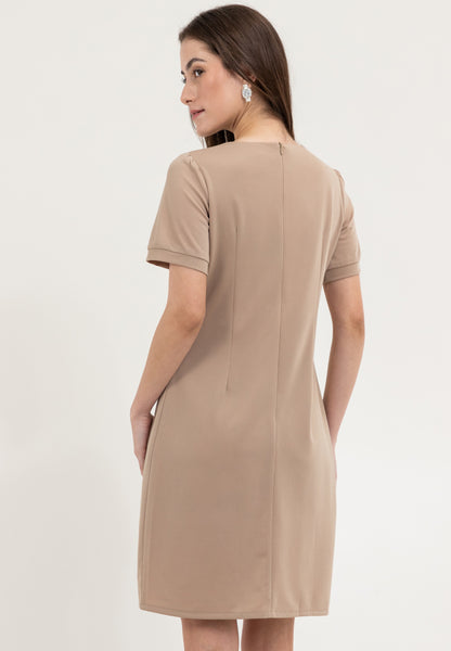 Krizia V-Neckline Dress with Side Waist Ruched Details