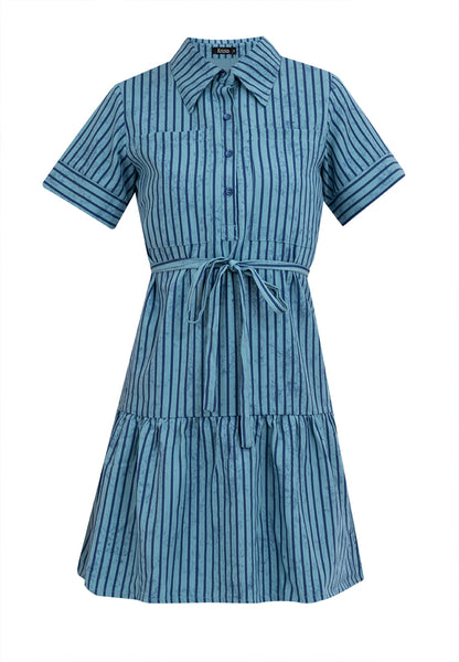 Krizia Stripe Collared Button Down Tie Waist Dress