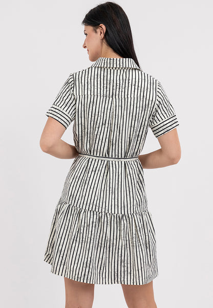 Krizia Stripe Collared Button Down Tie Waist Dress