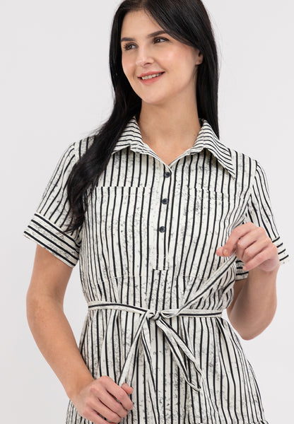 Krizia Stripe Collared Button Down Tie Waist Dress