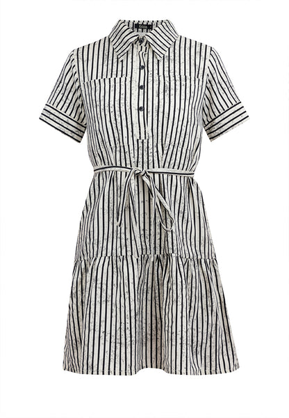 Krizia Stripe Collared Button Down Tie Waist Dress