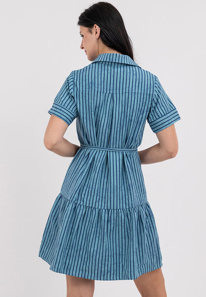 Krizia Stripe Collared Button Down Tie Waist Dress