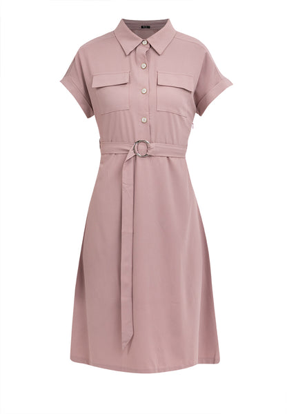 Krizia Belted Button Down Collared Dress with Flaps Pocket