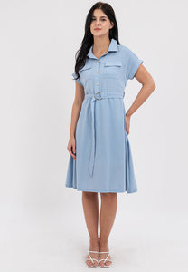 Krizia Belted Button Down Collared Dress with Flaps Pocket