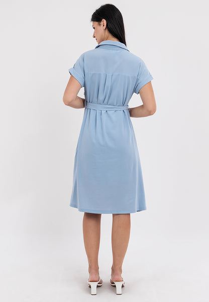 Krizia Belted Button Down Collared Dress with Flaps Pocket