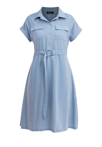 Krizia Belted Button Down Collared Dress with Flaps Pocket