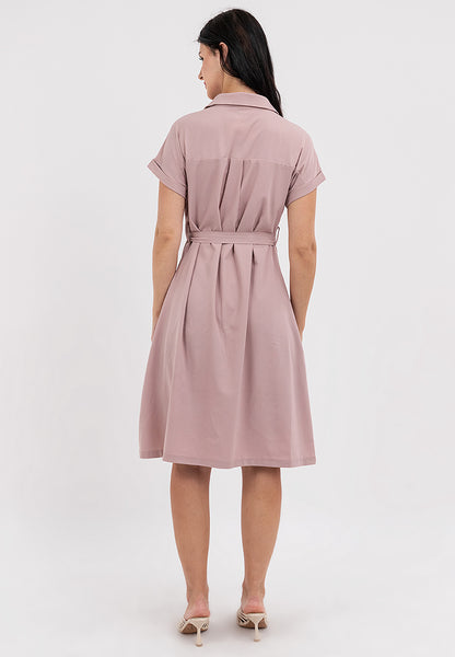 Krizia Belted Button Down Collared Dress with Flaps Pocket