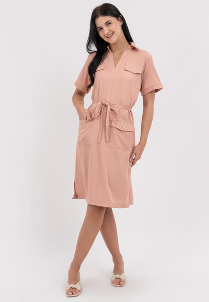 Krizia Collared Front Flaps Tie Waist Dress