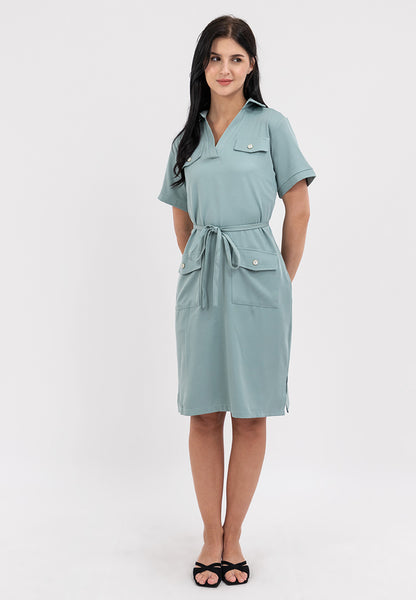 Krizia Collared Front Flaps Tie Waist Dress