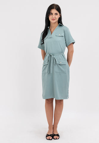 Krizia Collared Front Flaps Tie Waist Dress