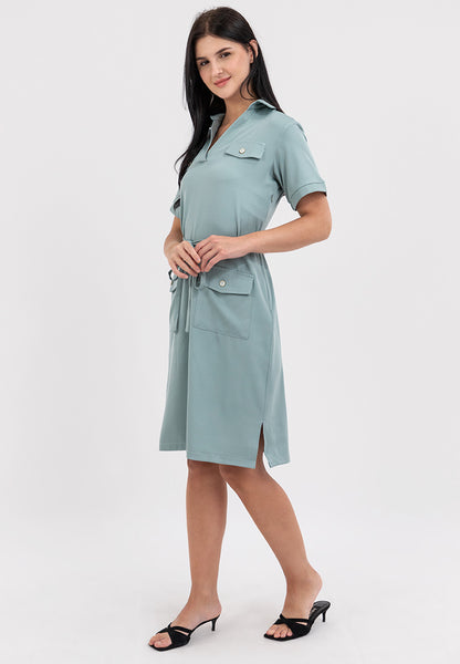 Krizia Collared Front Flaps Tie Waist Dress