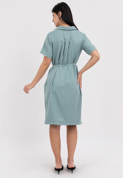 Krizia Collared Front Flaps Tie Waist Dress