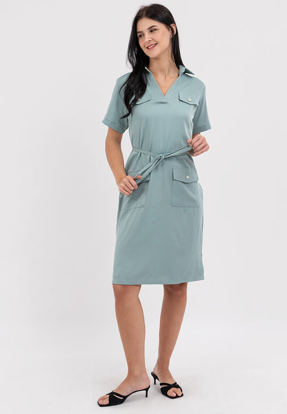 Krizia Collared Front Flaps Tie Waist Dress