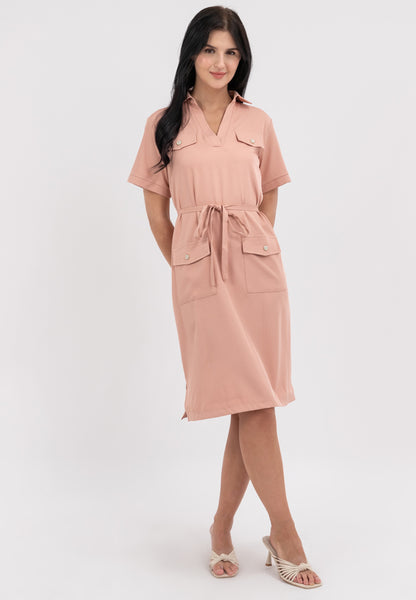 Krizia Collared Front Flaps Tie Waist Dress