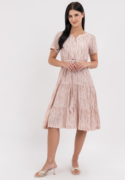 Krizia V-Neck Button Donw Belted Tiered Dress