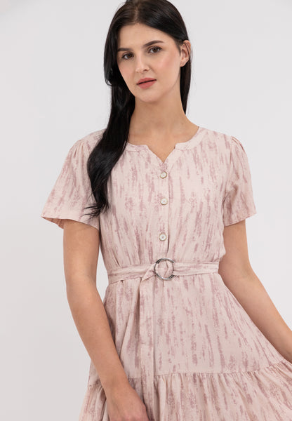 Krizia V-Neck Button Donw Belted Tiered Dress