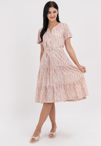 Krizia V-Neck Button Donw Belted Tiered Dress